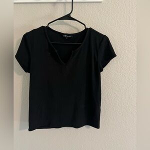 YMI Black Short Sleeve Ribbed Top